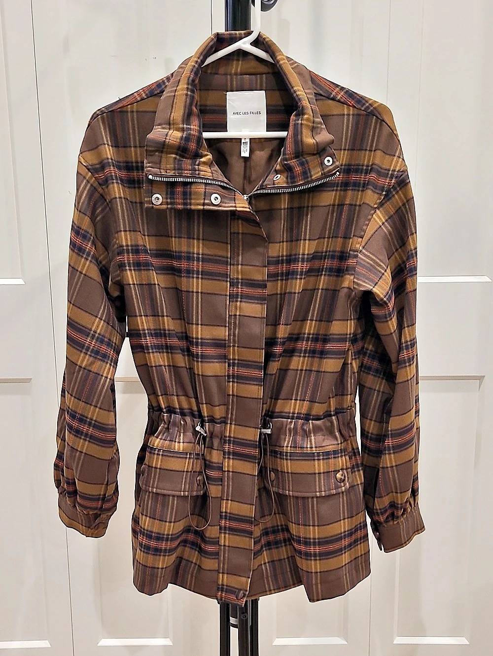 Avec Les Filles Plaid Utility Jacket in Brown & Tan Size Small Like New